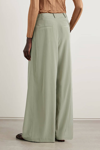 Mode Asymmetrische Crepe Blazer Geplooide Zak Brede Pantalon Set