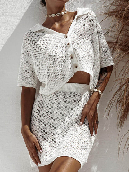 Casual en Modieuze Korte Mouwen Gebreide Rok Set