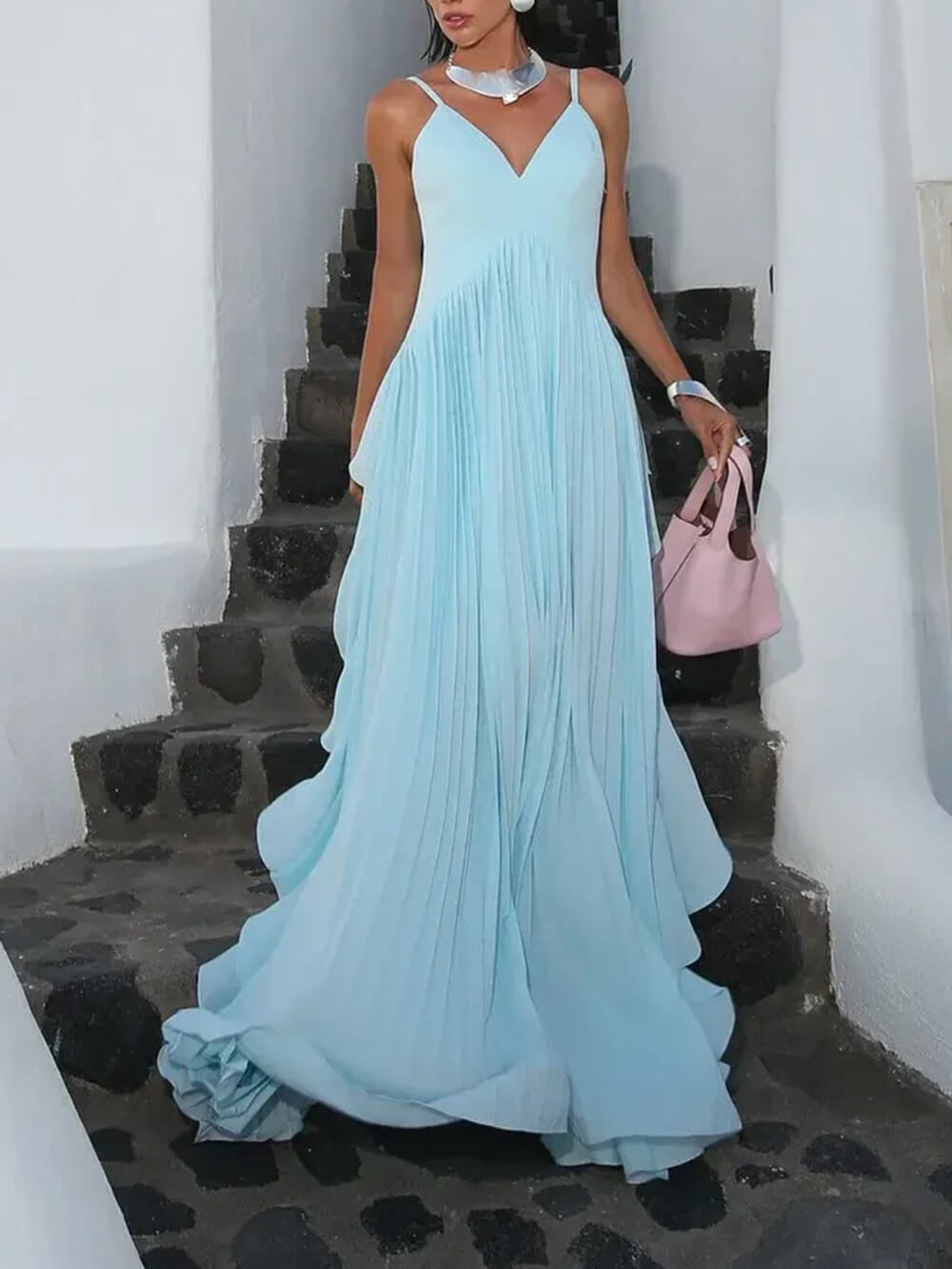 Delicate Glamour in Beweging Gelaagde Patchwork Rimpel Maxi Jurk