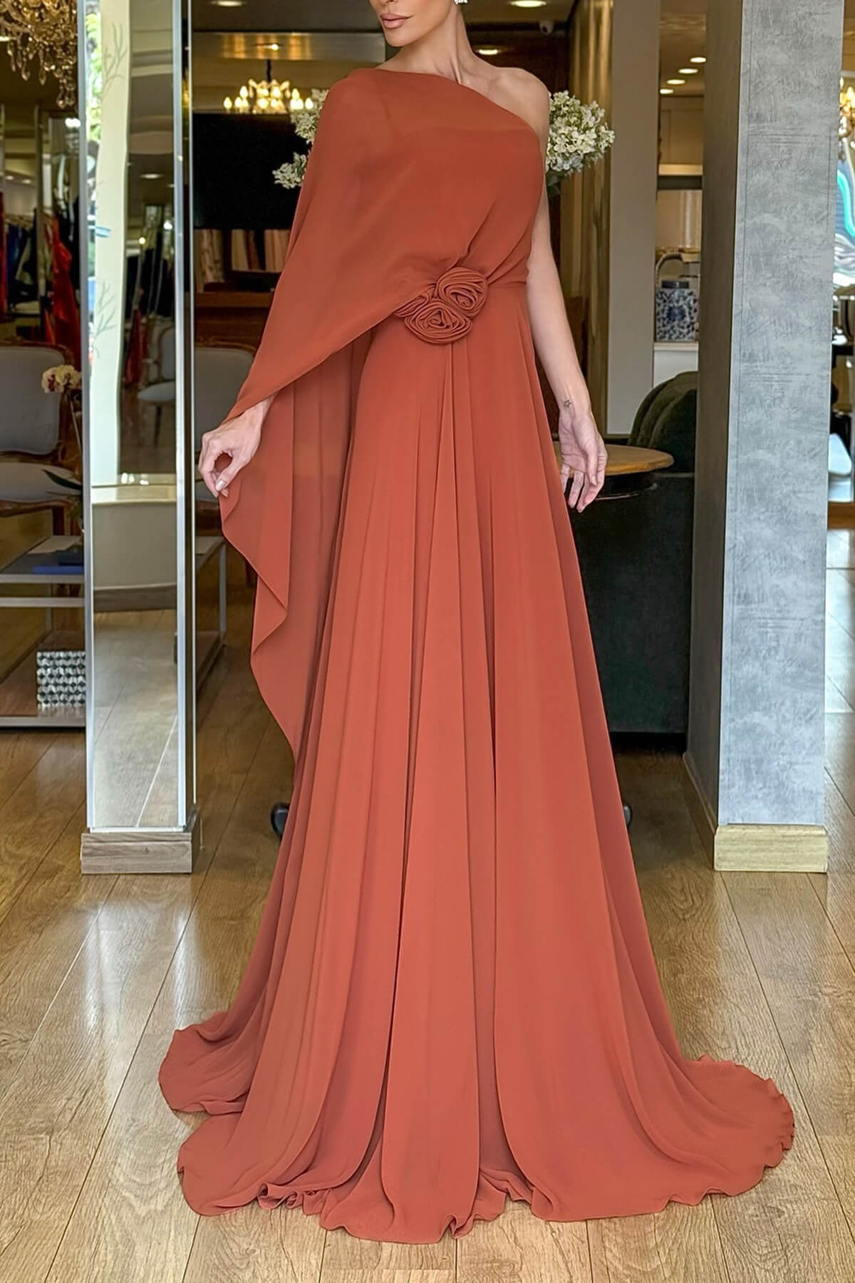 Elegante Chiffon Maxi Jurk met Één Schouder voor Feesten