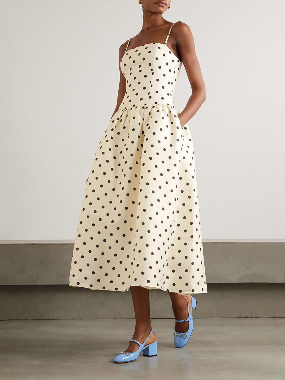 Klassieke Polka-Dot Print Satijnen Midi Jurk
