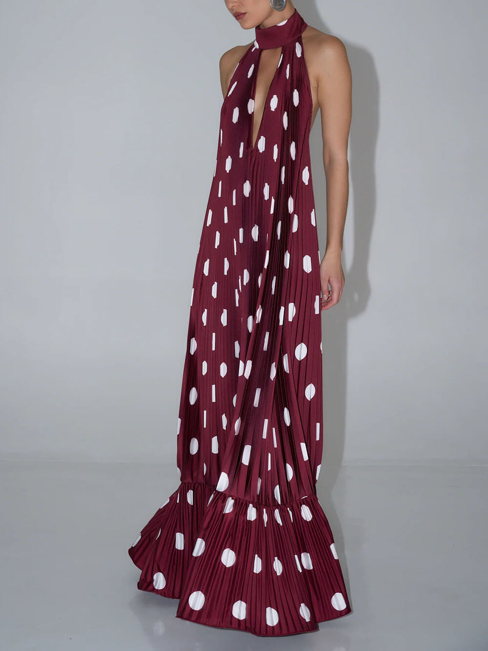 Elegante Polka Dot Rugloze Halter Avondjurk Maxi Jurk