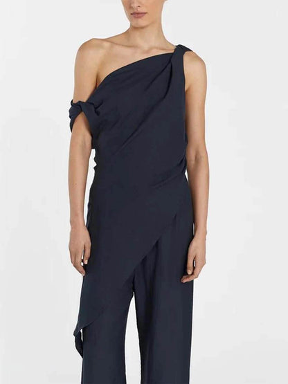 Casual Asymmetrische Twist Detail Top Linnenmix Broek Set
