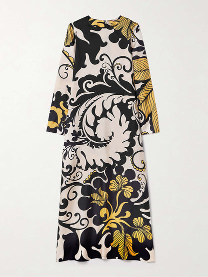 Unieke Satijnen Swing Print Twill Midi Jurk
