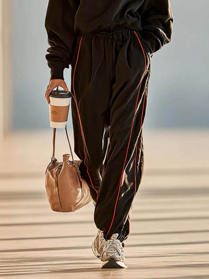 Minimalistische Rood Afgebiesde Rits Kraag Lange Mouw Sweatshirt en Joggingbroek Set