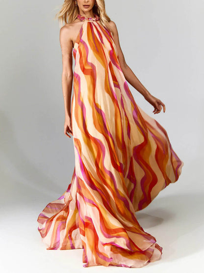 Elegante Gevlochten Halterjurk met Golfprint