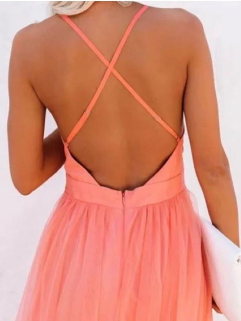 Chic Cut-Out Cross-Strap Chiffon A-Lijn Maxi Jurk