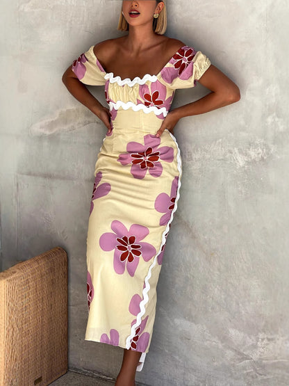 Casual Zomer Linnen Bloemenprint Midi Jurk