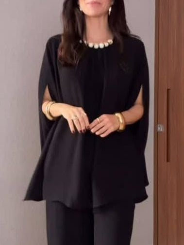 Elegante Cape-Stijl Shirt & Broek Twee-Delige Set