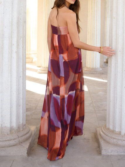 Abstracte Waterverfprint Maxi Jurk & Kimono Twee-Delige Set