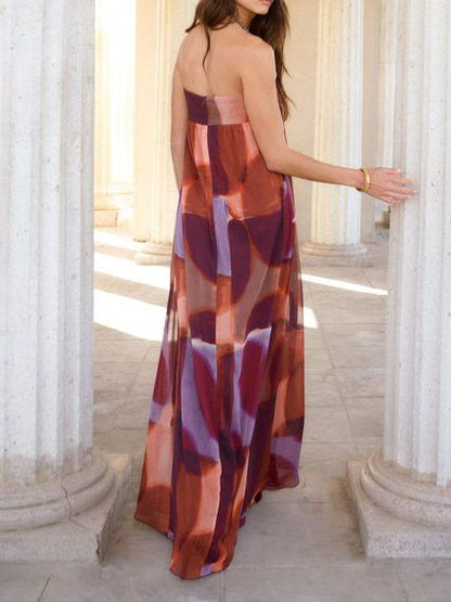 Abstracte Waterverfprint Maxi Jurk & Kimono Twee-Delige Set