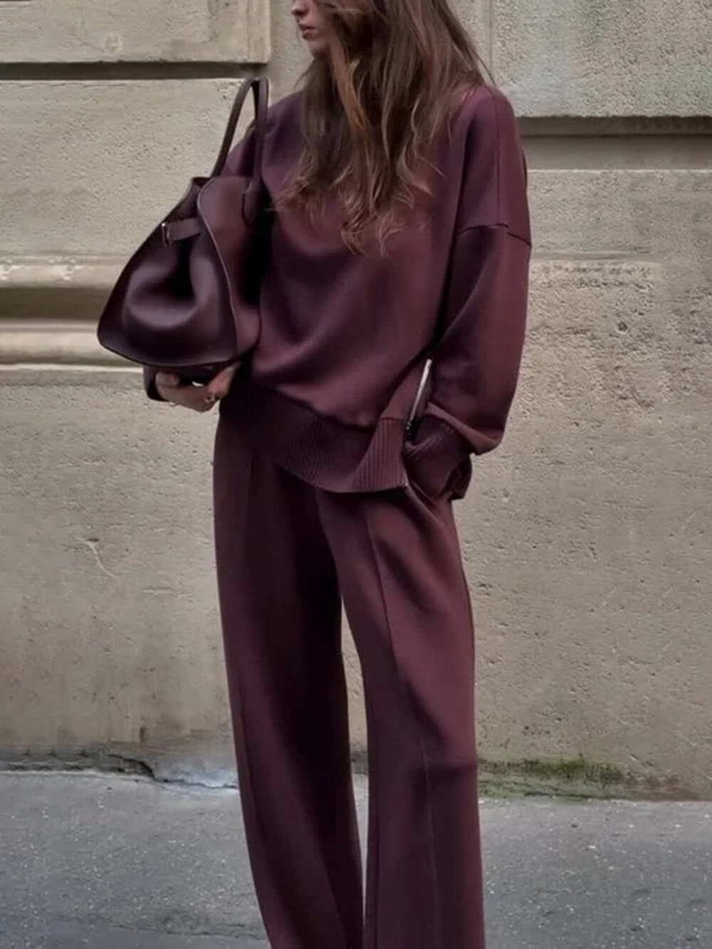 Classic Double Soft Turtleneck Side Zipper Sweatshirt en Elastische Taille Met Zakken Losse Broek Set