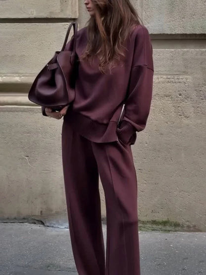Classic Double Soft Turtleneck Side Zipper Sweatshirt en Elastische Taille Met Zakken Losse Broek Set
