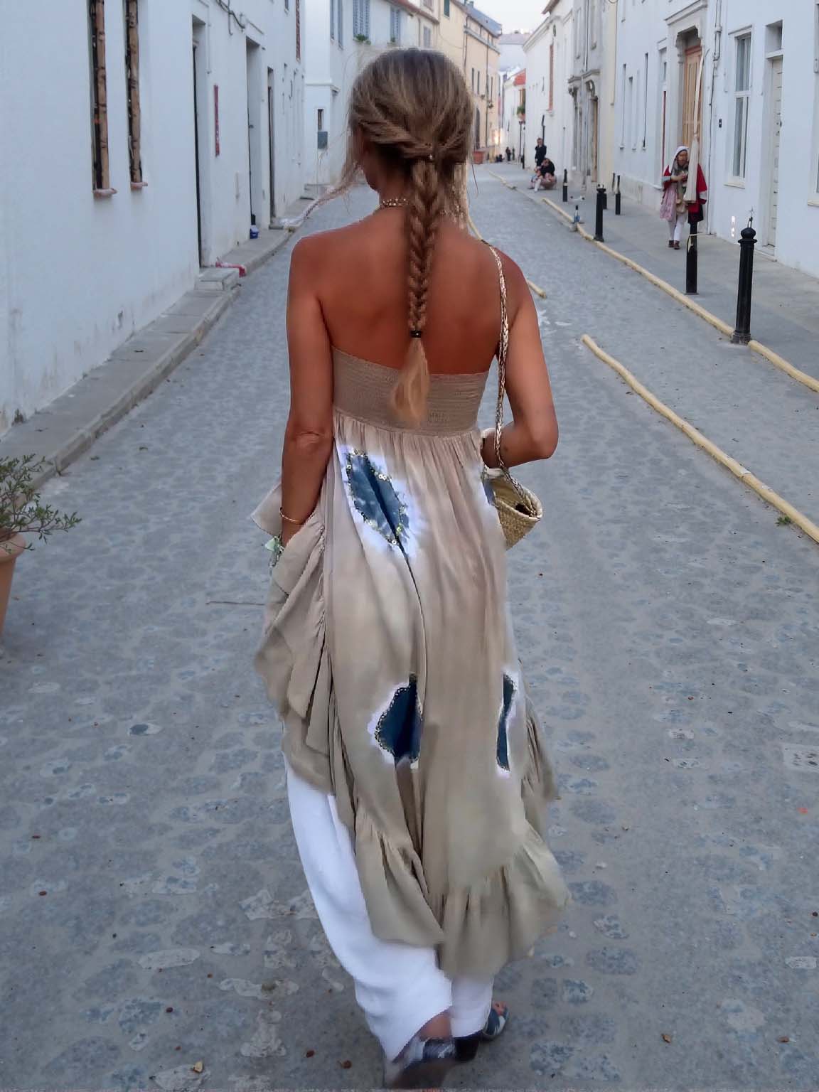 Bohemian Stijl Gelaagd Rimpel Strapless Twee-delig Set
