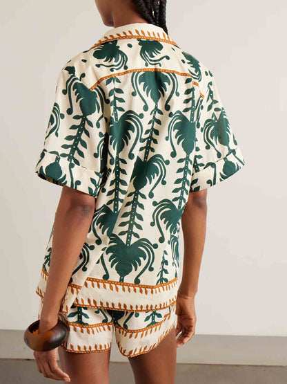 Casual Tropisch Print Korte Mouwen Shirt en Shorts Twee-delige Set
