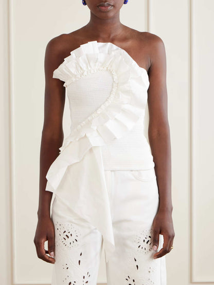 Exquise Ruffle Tube Top & Eyelet Wijde Broek Twee-delige Set