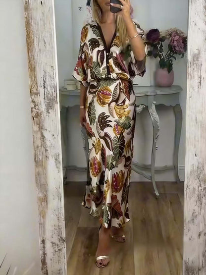 Retro Jungle Palm Leaf Satin Print Twee-delige Set