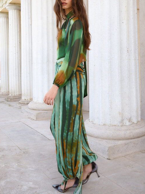 Abstracte Waterverfprint Halter & Broeken Twee-Piece Set