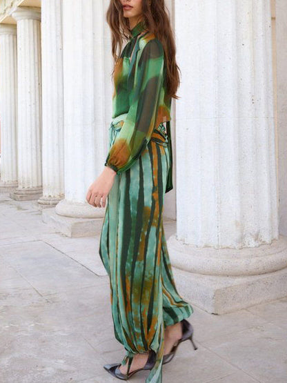 Abstracte Waterverfprint Halter & Broeken Twee-Piece Set