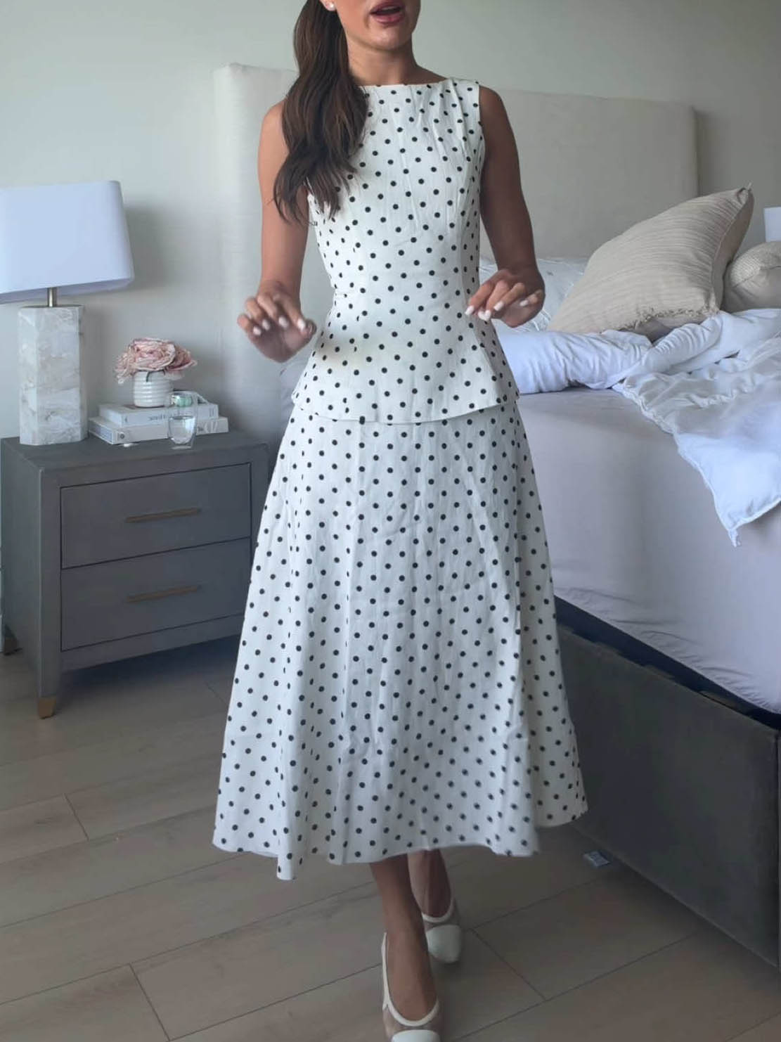 Elegante Mouwloze Top & Rok Twee-Delige Set met Polka Dots