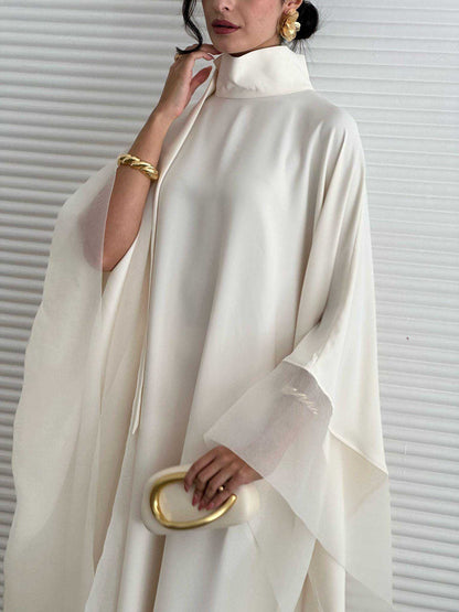 Elegant Hoge Hals Vloeiende Cape Maxi Jurk