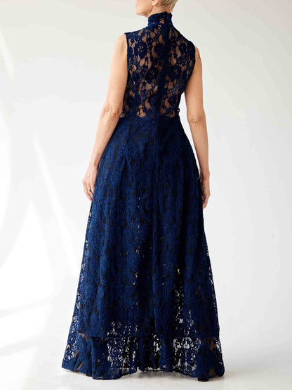 Elegante Hoge Hals Kanten Split Lange Top Twee-delige Set