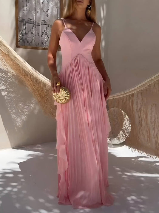 Delicate Roze Laagjes Patchwork Rimpel Maxi Jurk