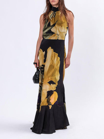 Unieke Gele Bloemenprint Rechte Maxi Jurk