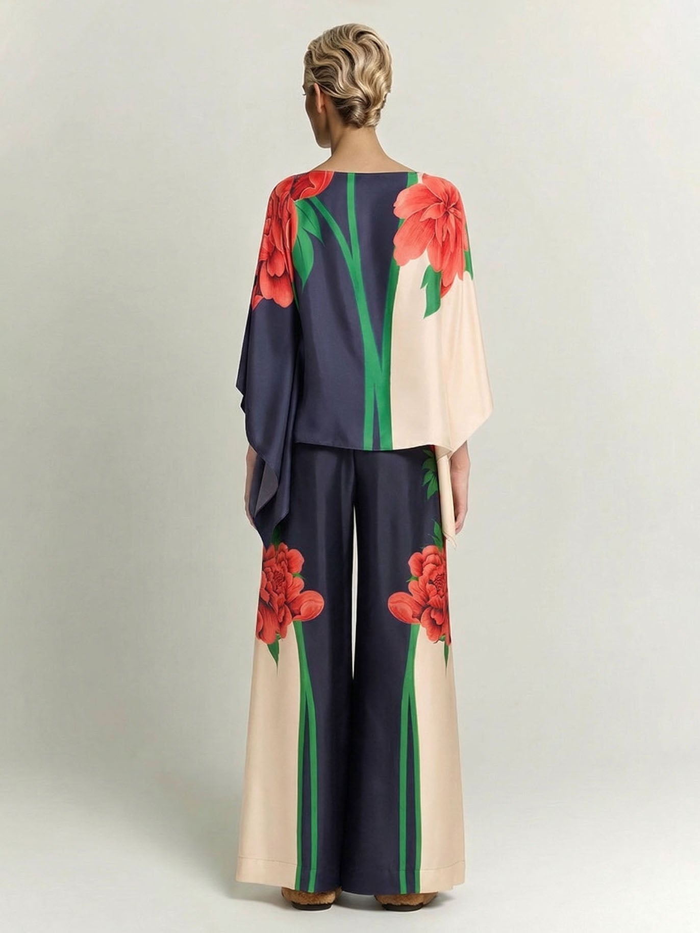 Paisley Print Asymmetrische Mouw Shirt & Brede Pantalon Twee-delige Set