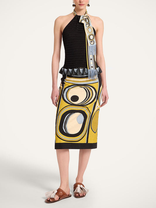 Retro Geometrische Print Midi Rok Twee-Piece Set