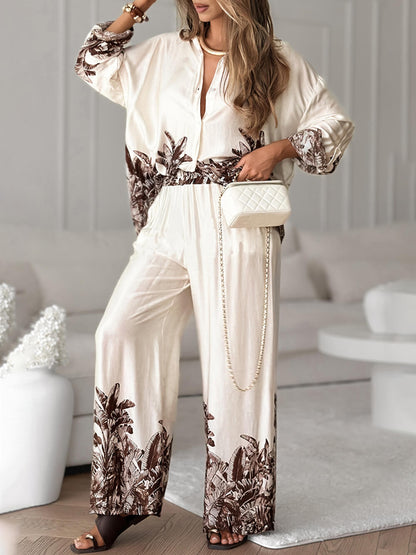 Casual Bloemenprint Elastische Taille Wijde Pantalon