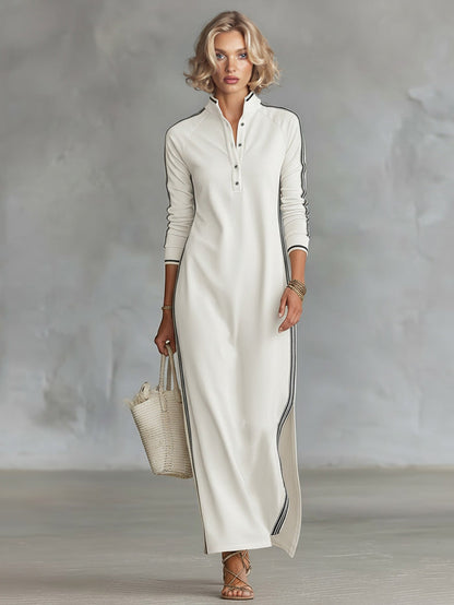 Sportieve Chic Maxi-jurk met Gestreepte Bies