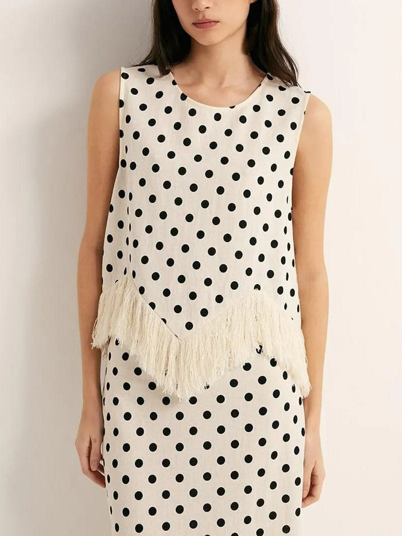 Elegante Polka Dot Fringed Asymmetrische Rok Twee-delige Set