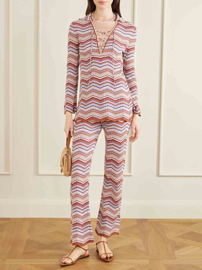 Casual Zigzag Streep Gebreid Twee-Delig Set