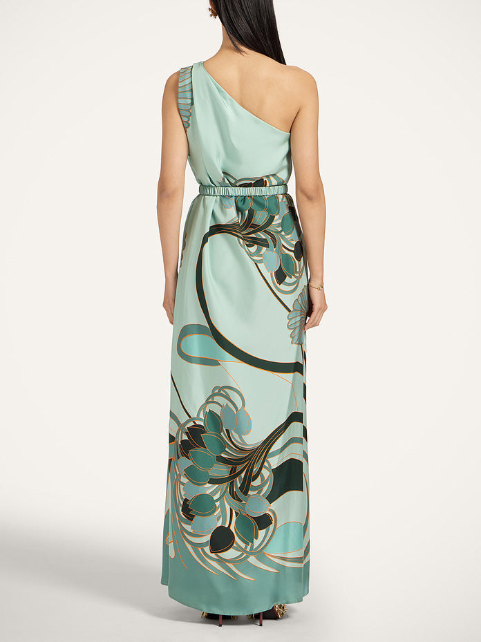 Unieke Art Nouveau Geprinte Tulle Sjaal Jurk Set