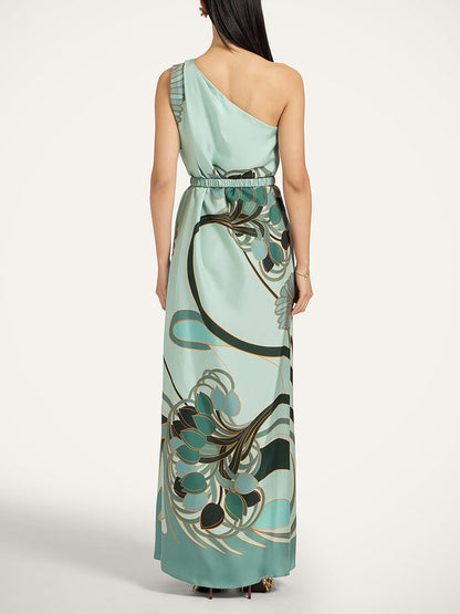 Unieke Art Nouveau Geprinte Tulle Sjaal Jurk Set