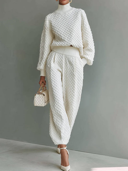 Casual Textured Knit Top & Broek Set