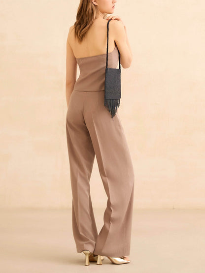 Elegante Strapless Top En Brede Pantalon Twee-Piece Set