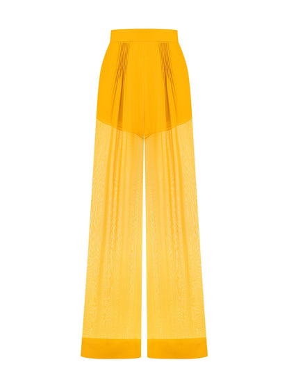 Elegante Gelaagde Chiffon Shirt & Wijde Pantalon Twee-Piece Set