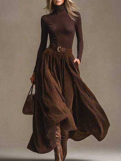 Retro Corduroy Rok Twee-Piece Set