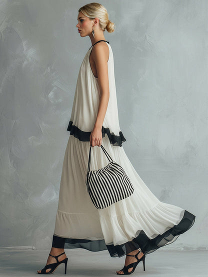 Elegante Chiffon Rugloze Cami Top & Maxi Rok Set