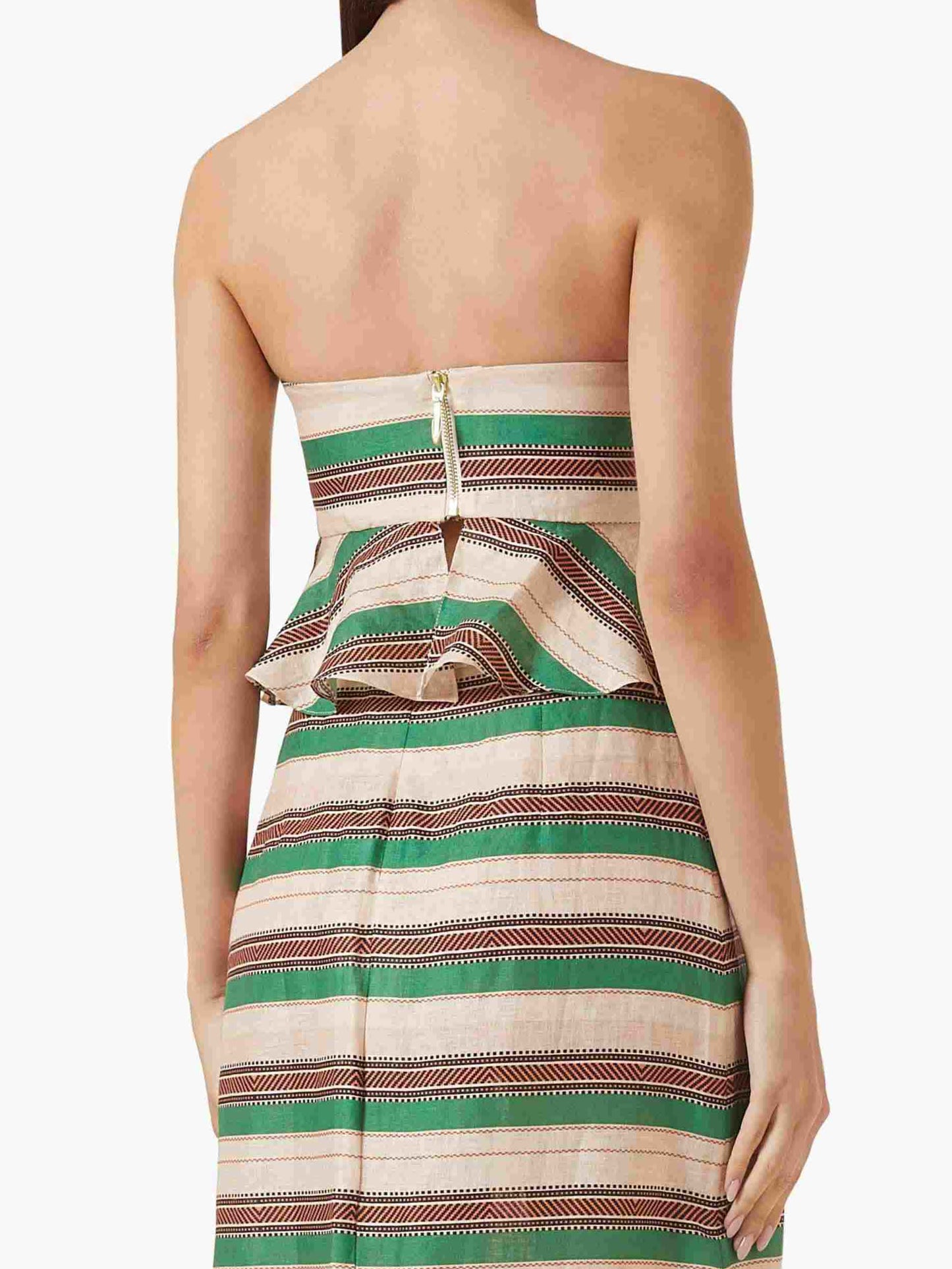 Gestreepte Print Ruffle Hem Crop Top & Fringe Rok Twee-Piece Set