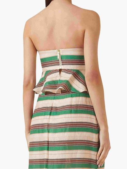 Gestreepte Print Ruffle Hem Crop Top & Fringe Rok Twee-Piece Set