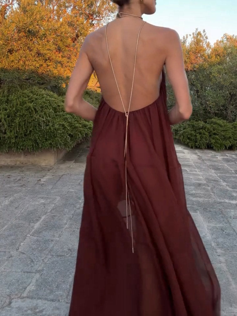 Elegante V-hals Chiffon Vloeiende Maxi Jurk