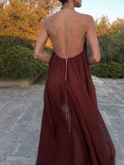 Elegante V-hals Chiffon Vloeiende Maxi Jurk