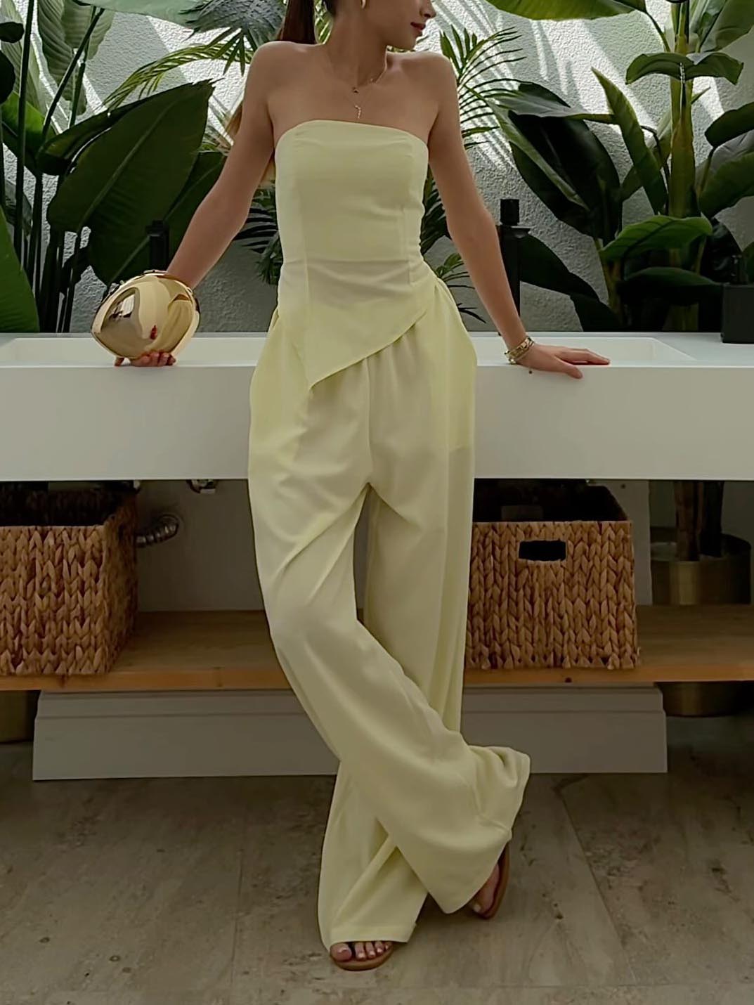 Elegante Onregelmatige Borst-wikkelde Vest En Broek Twee-delige Set