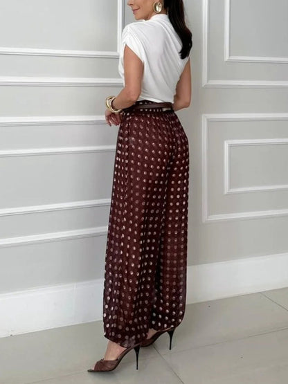 Casual Gebreide Vest & Polka Dot Chiffon Harem Broek Twee-Stuk Set