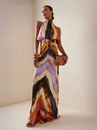 Elegante Abstracte Print Tanktop En Maxi Rok Set
