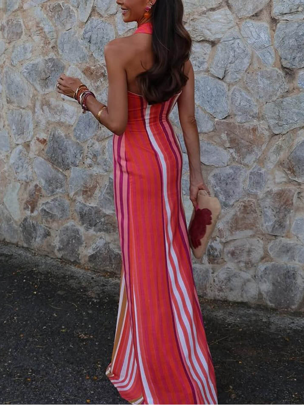 Zomer Zonsondergang Samba Cross-strap Gestreepte Maxi-jurk