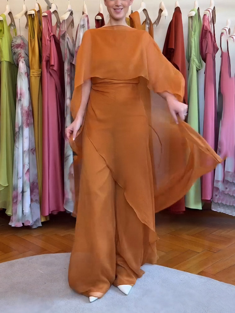 Elegante Mouwloze Asymmetrische Top En Brede Pantalon Twee-Piece Set